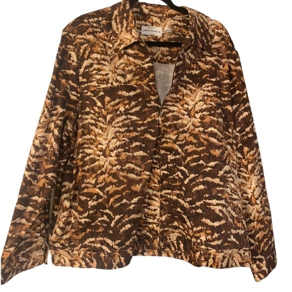 ALFRED DUNNER Animal Print Long Sleeve Zip Front lightweight Jacket Coat Size 20 - Picture 1 of 15